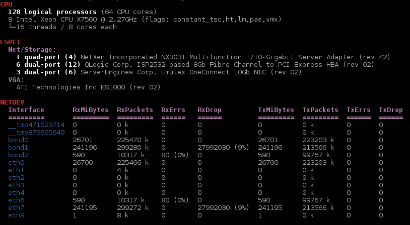 xsos parsing /proc/cpuinfo, lspci, /proc/net/dev