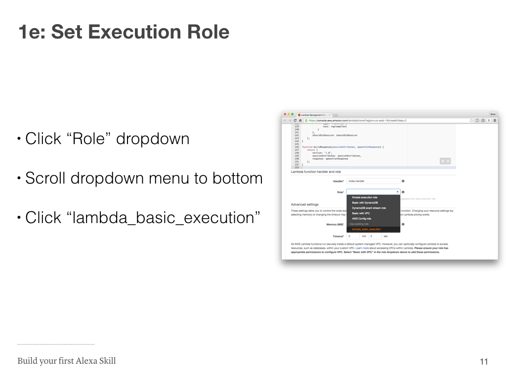 Step 1e: Set Execution Role