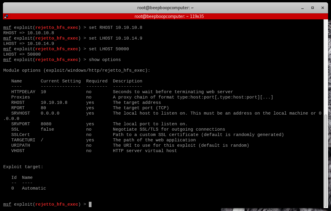 Initial Rejetto Expl Parameters