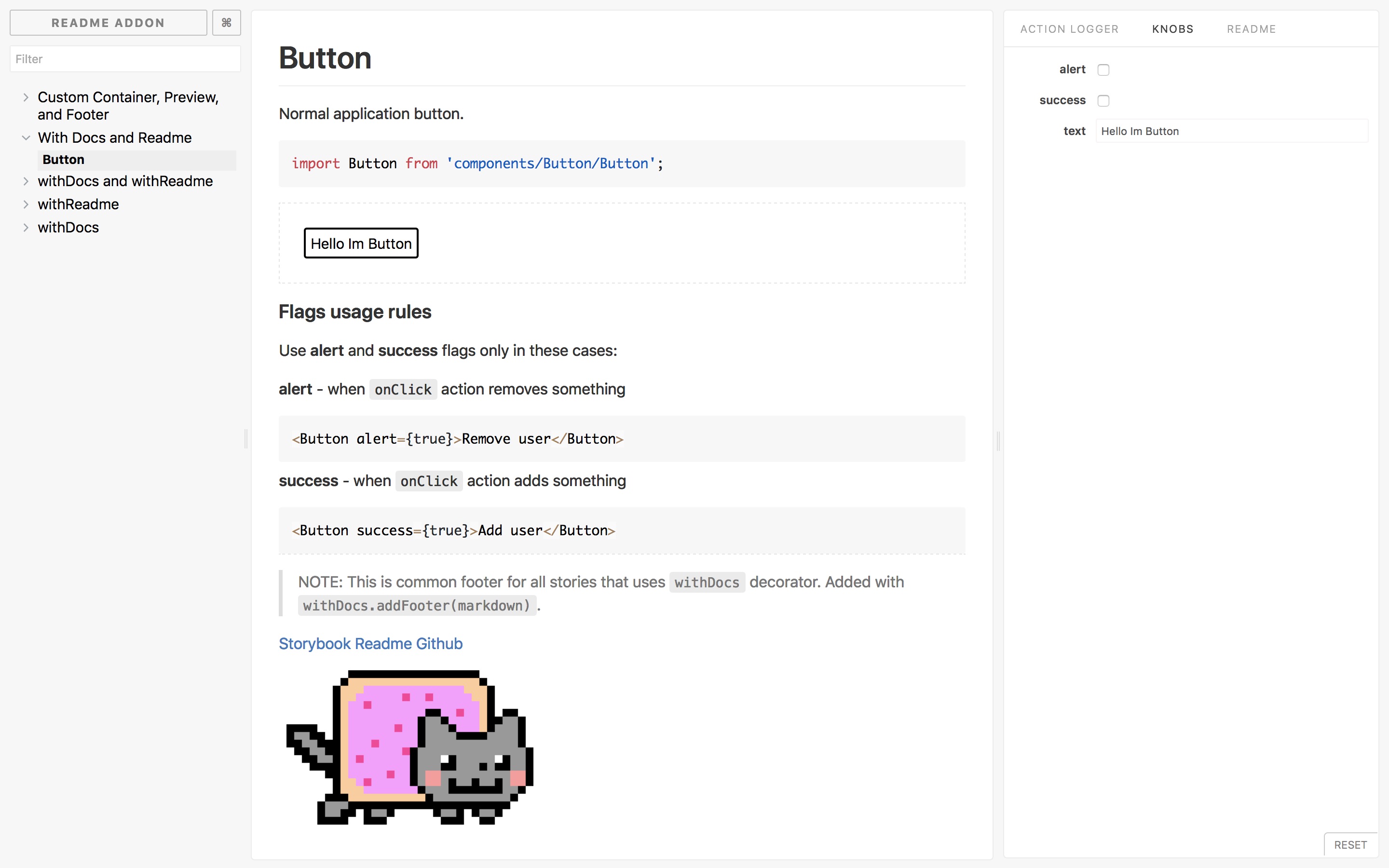 Storybook README addon