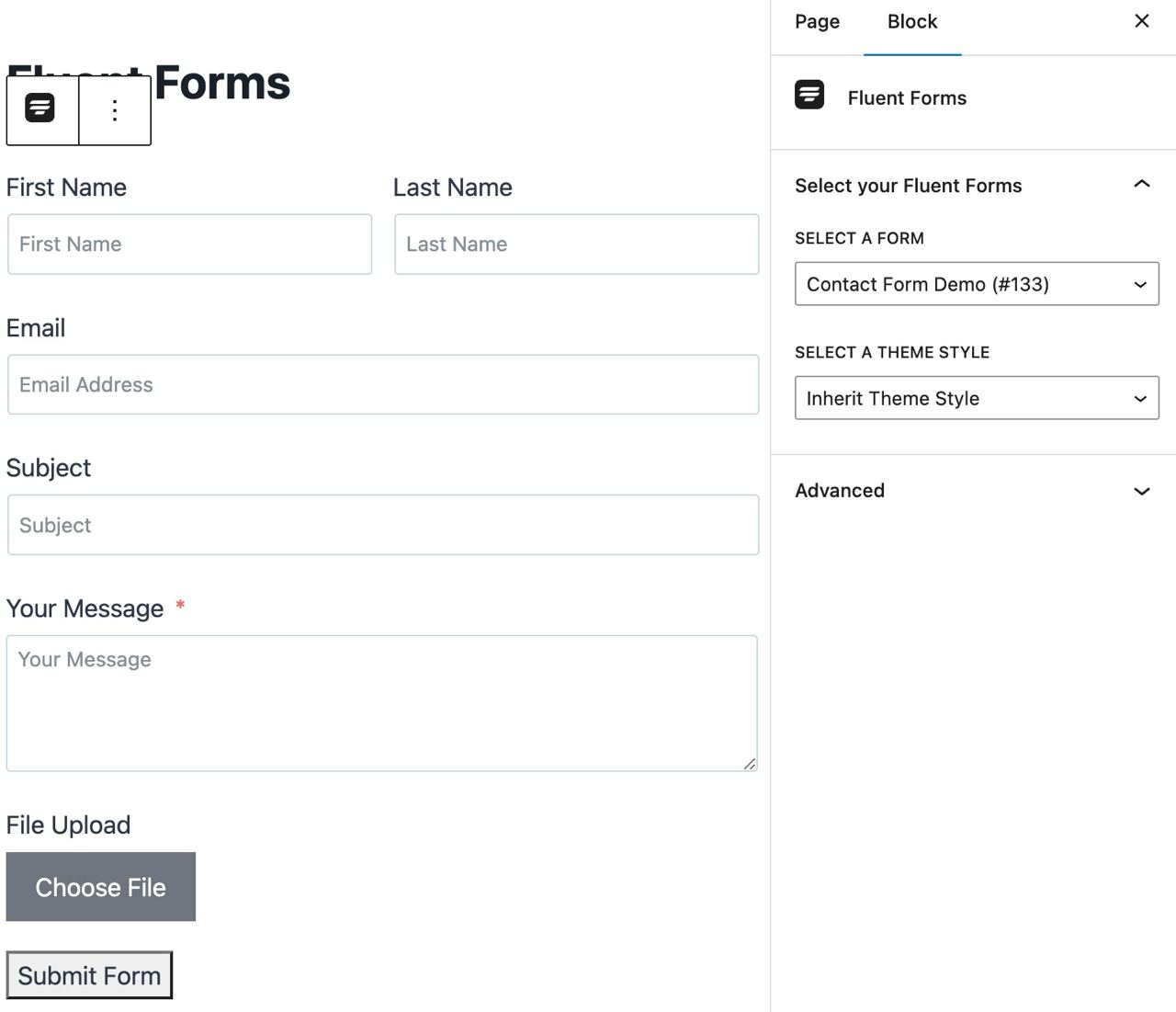 Fluent Forms Block in action