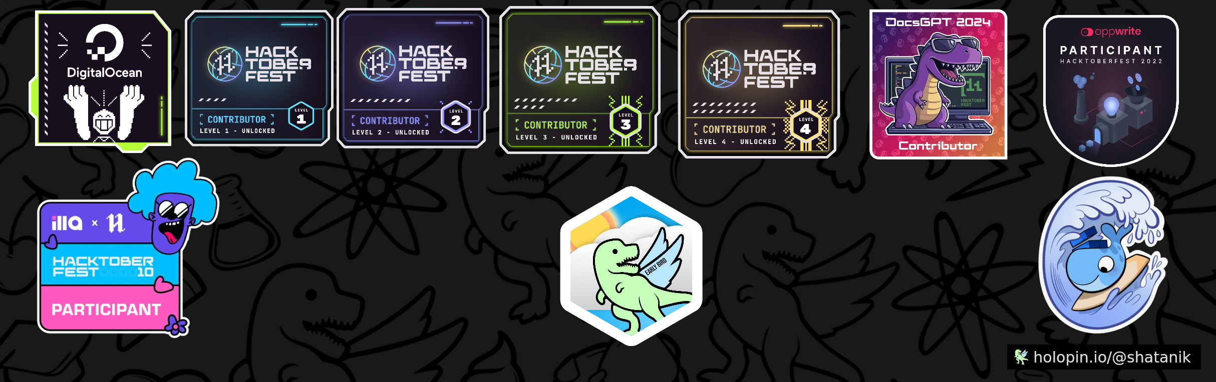 An image of @shatanik's Holopin badges, which is a link to view their full Holopin profile