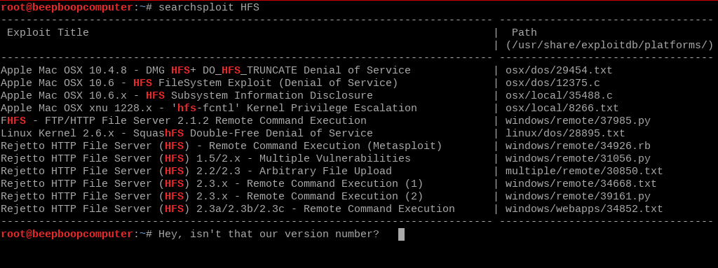searchsploit HFS