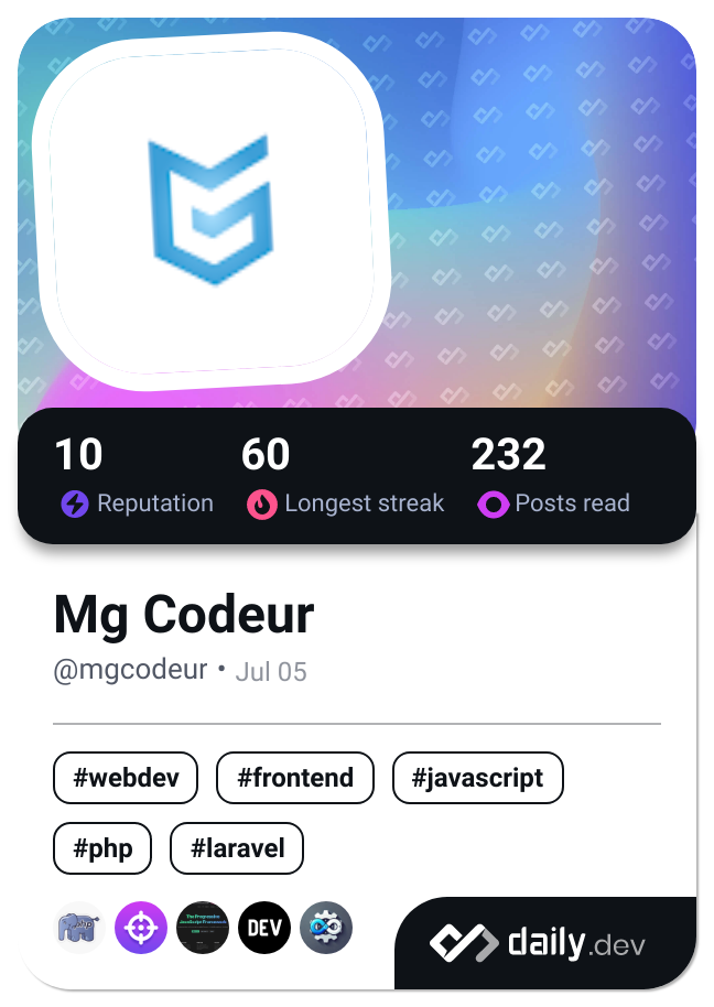 Mg Codeur's Dev Card