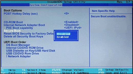 désactiver secure boot