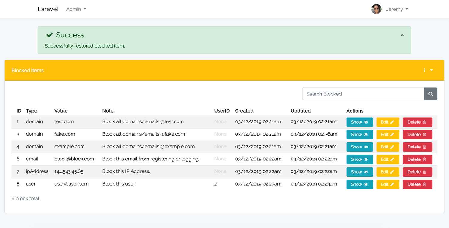 Laravel Blocker Restore Flash Message