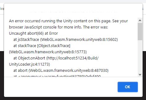 WebGL error message