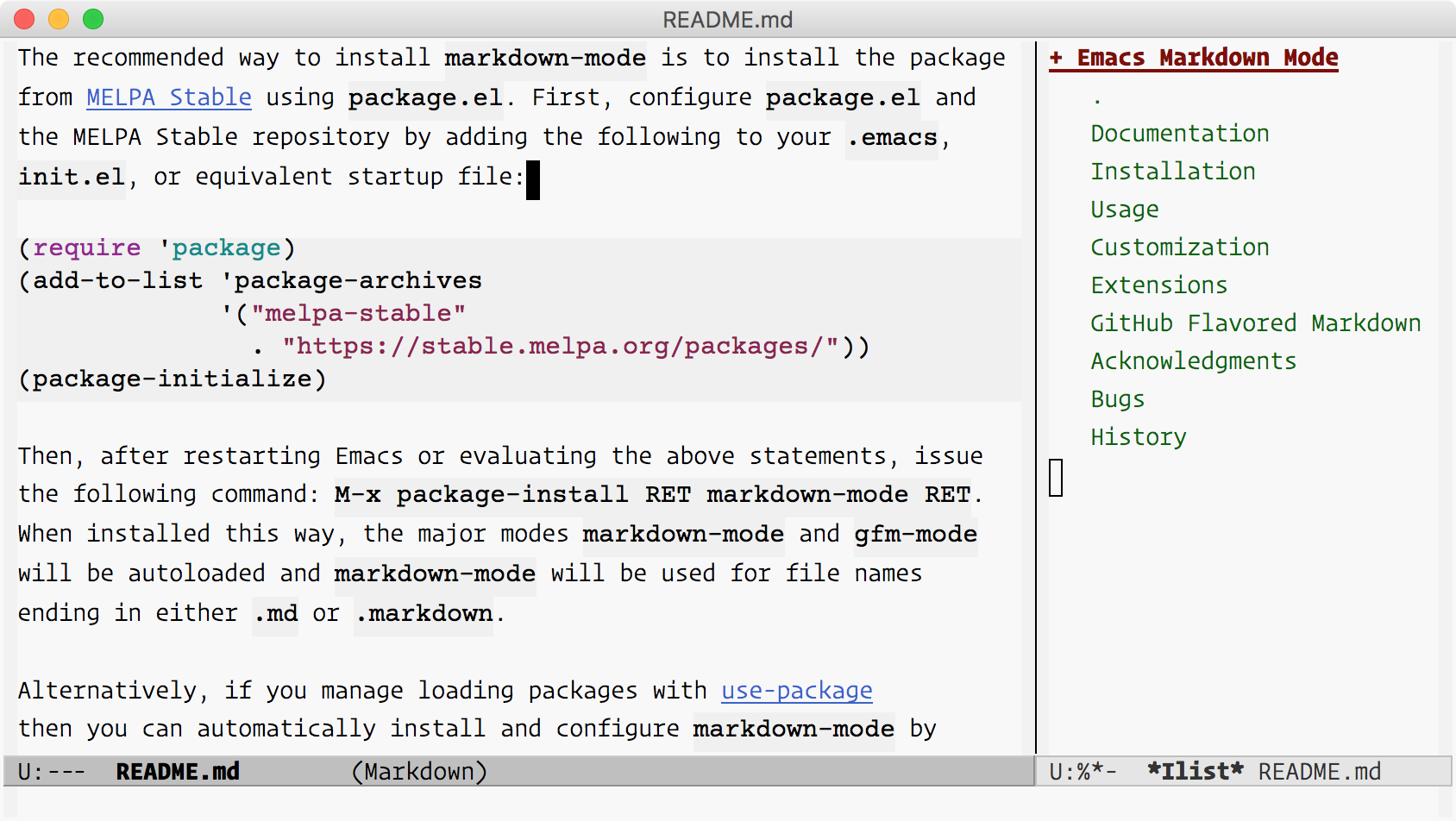 Markdown Mode Screenshot