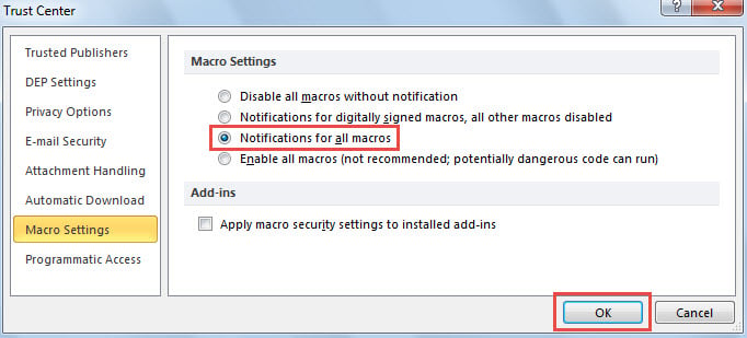 Change Macro Security