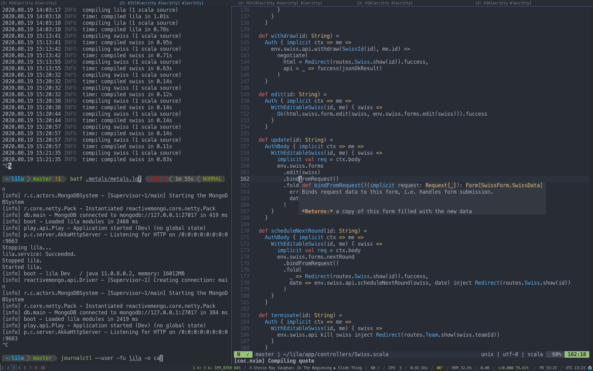 My vim setup for hacking lila scala code