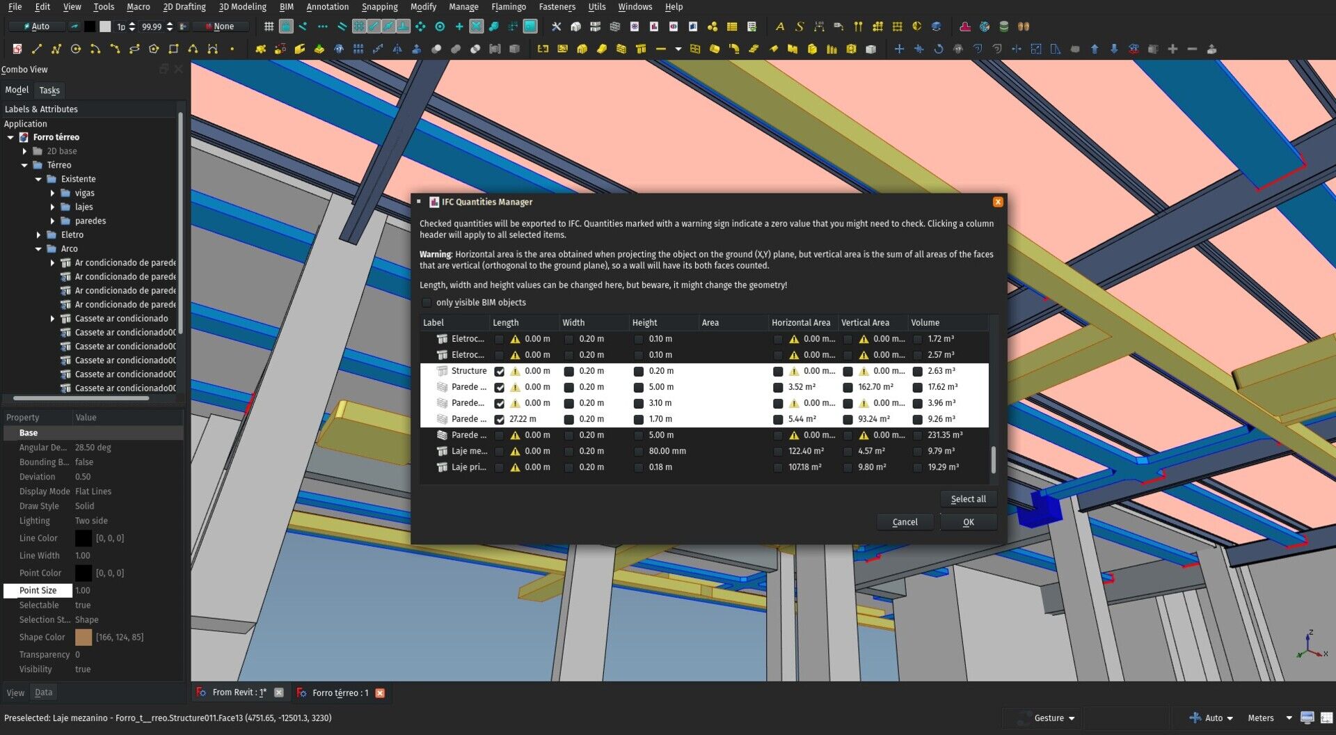 The quantities manager window