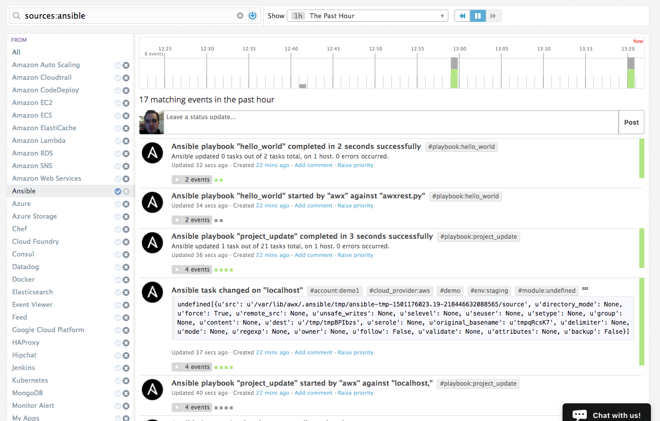 ansible events in datadog UI