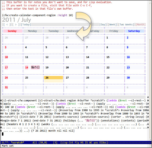 calfw in the scratch buffer