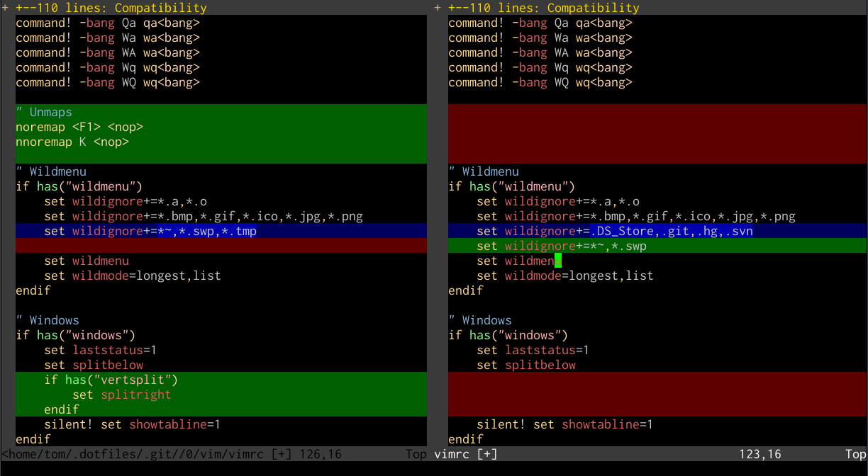 Vim diffing a .vimrc file