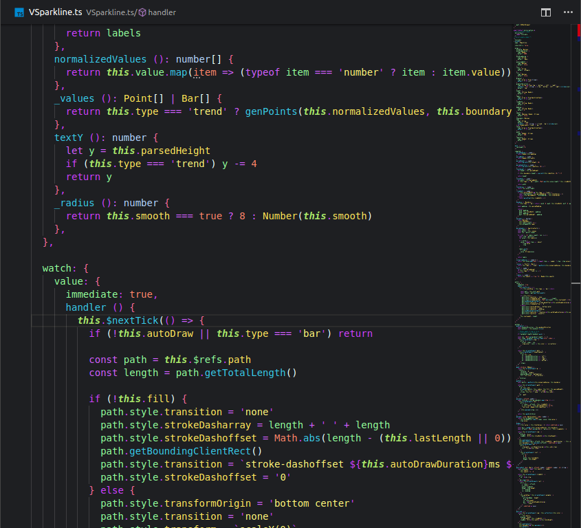 TypeScript file with Bright night theme on