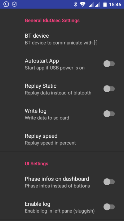 settings screen