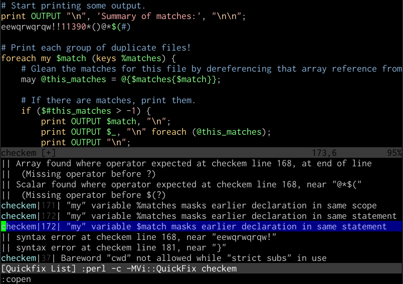 Vim quickfix working on a Perl file