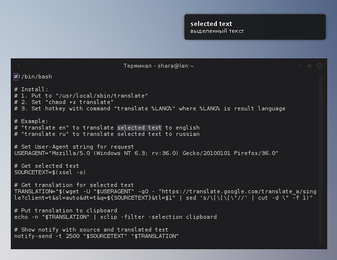 Bash non-api context translation with Google Translate screenshot