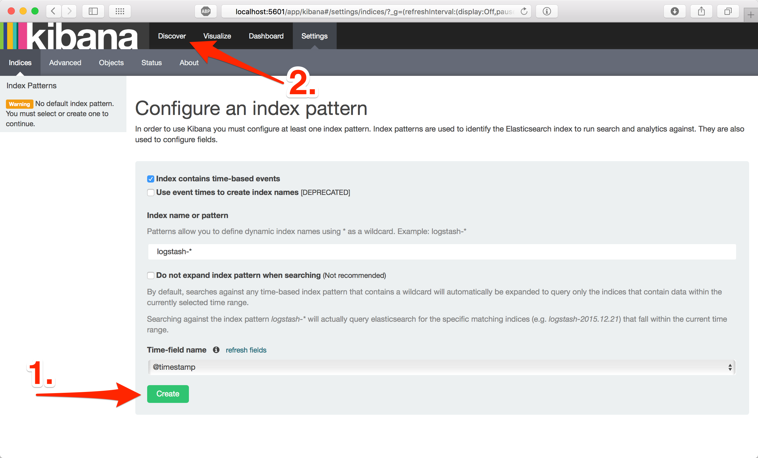 Choose index pattern in Kibana