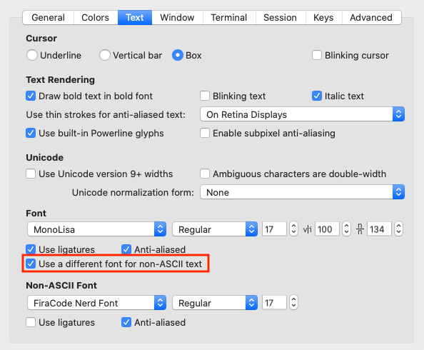 iterm2-font-settings