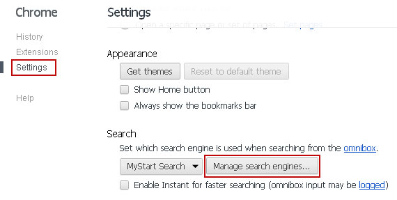 Google Chrome Settings Page