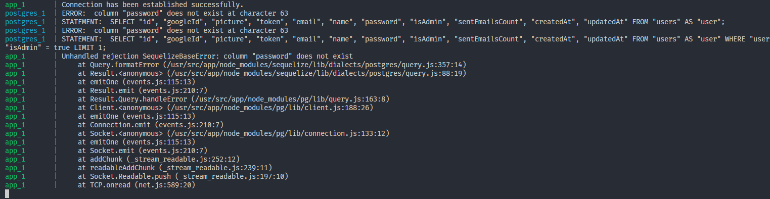 Error throwing by postgres