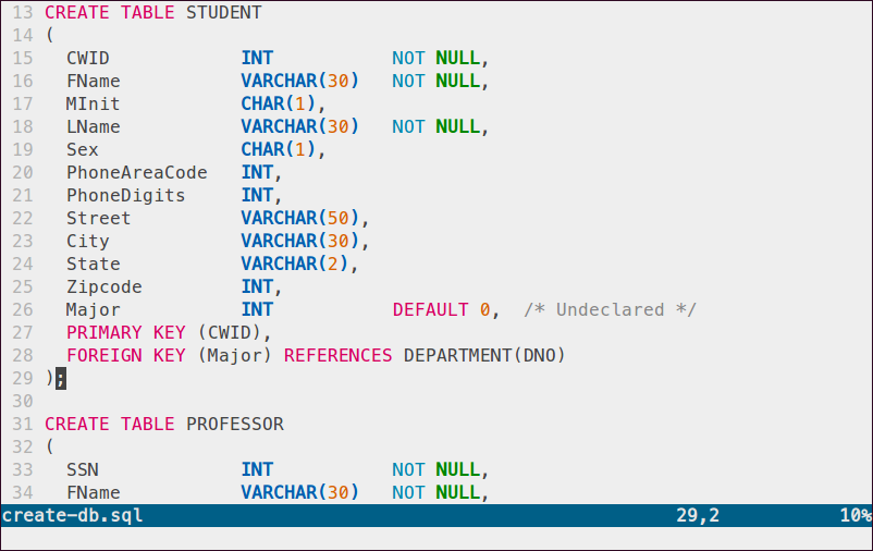 Sample MySQL code