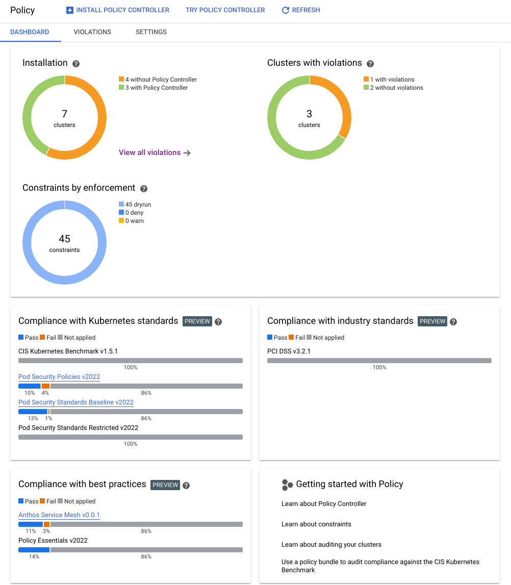 Policy Controller dashboard