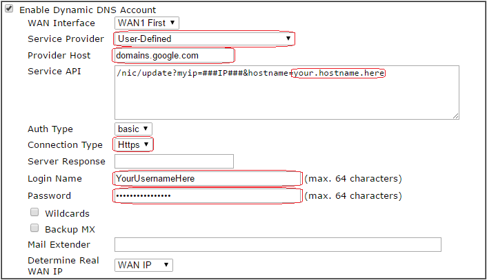 Draytek Dynamic DNS Configuration Page