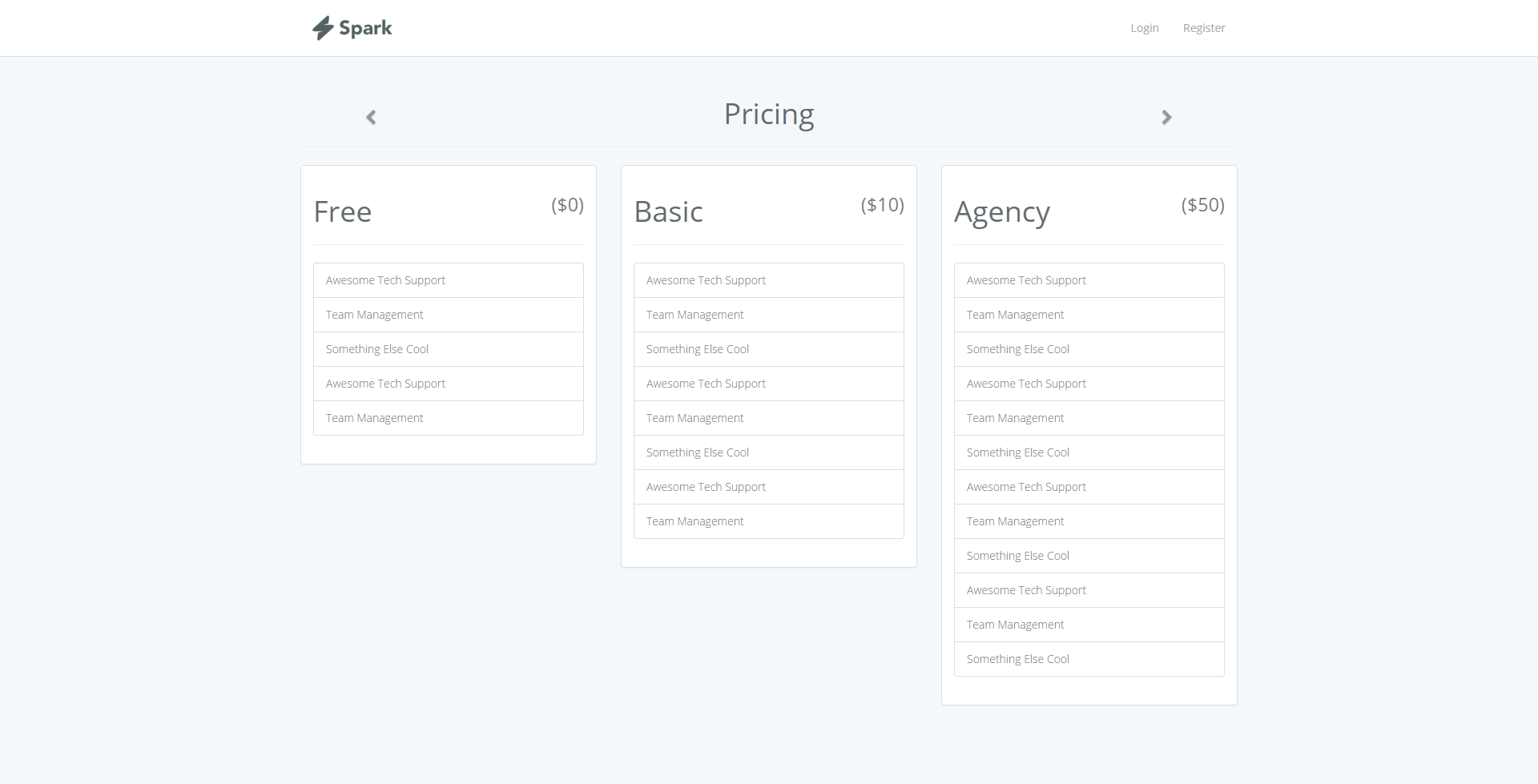 Laravel Spark Pricing Table