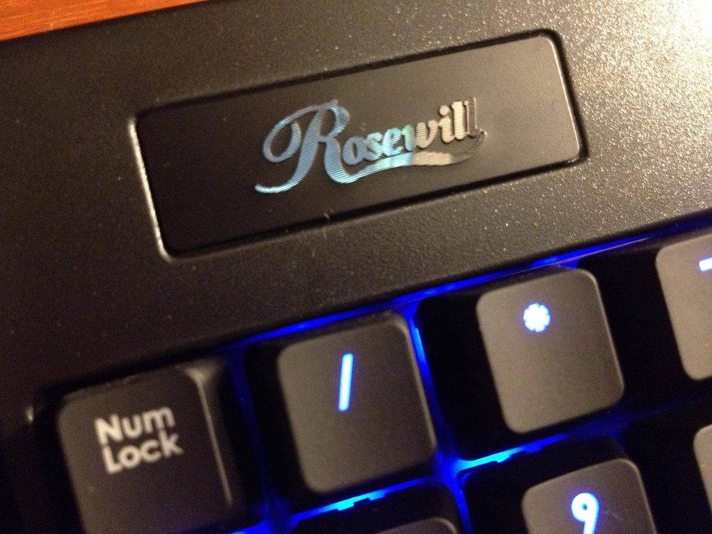 The Rosewill logo; yes, it is made of etched metal lines