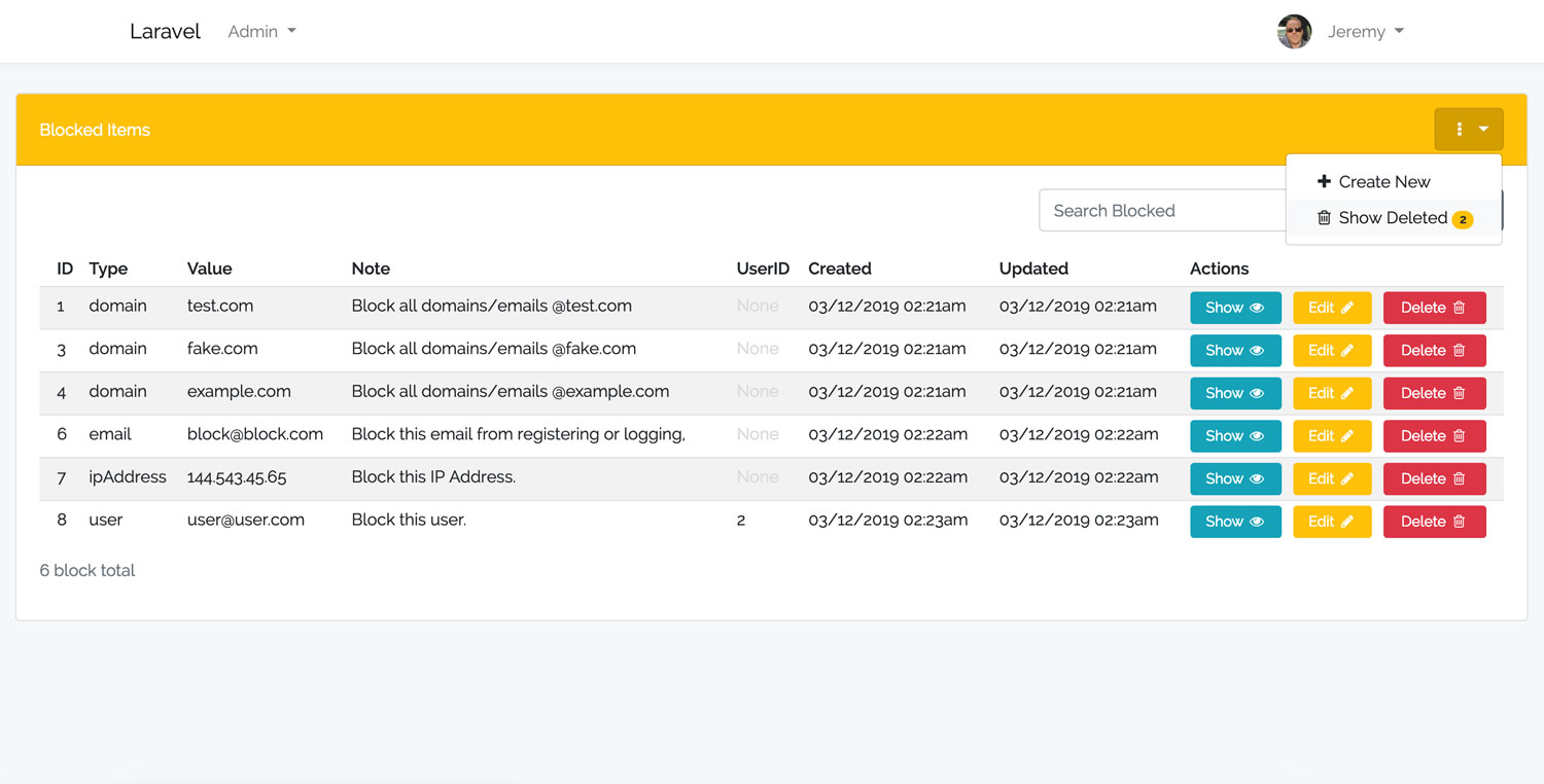 Laravel Blocker Dashboard