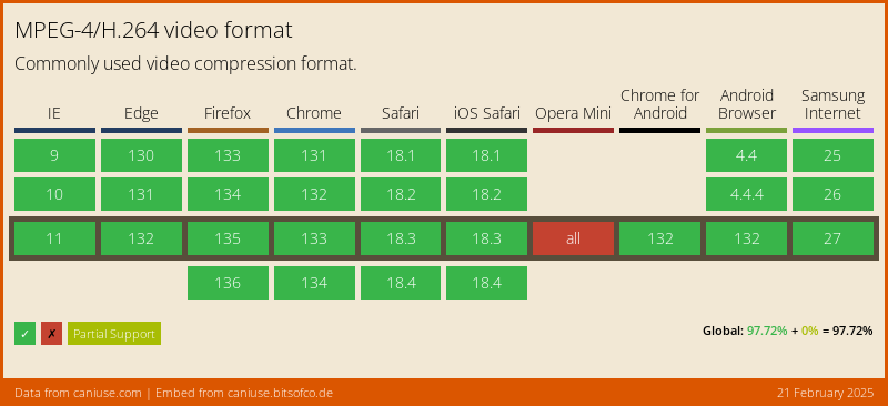 Data on Global support for the MPEG-4/H.264 video format