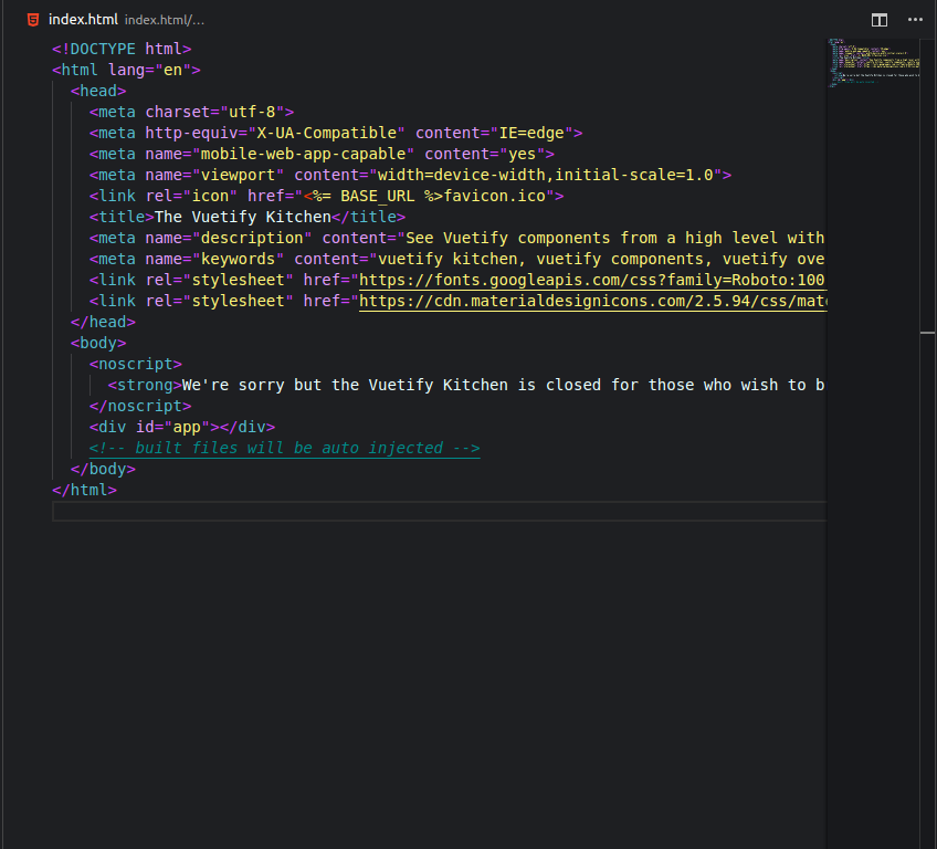 HTML file with Bright night theme on