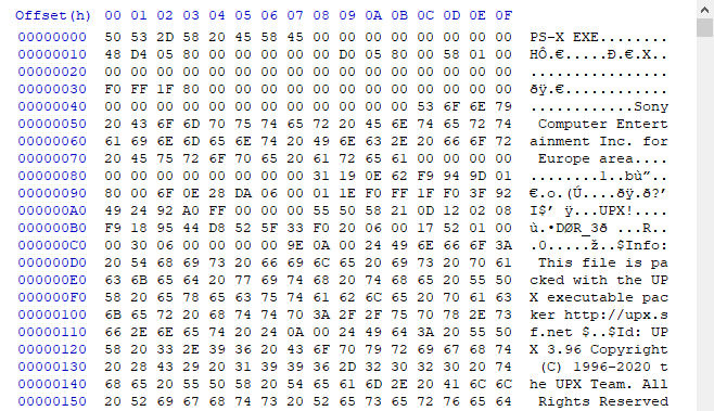 The file starts with the signature “PS-X EXE”!