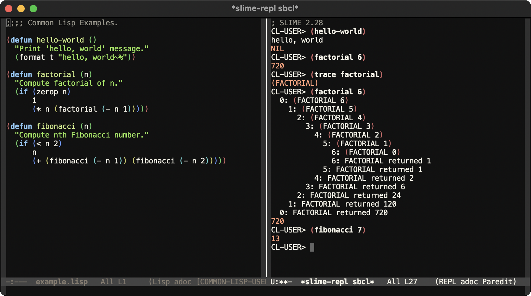 Screenshot of Emacs