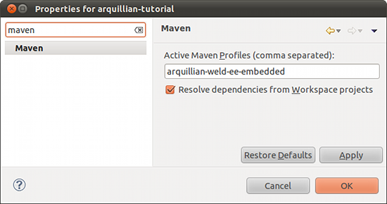 arquillian tutorial maven properties