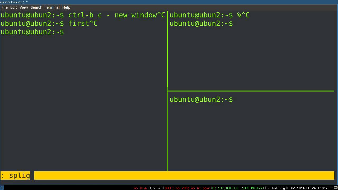 three Tmux panes laid out side by side