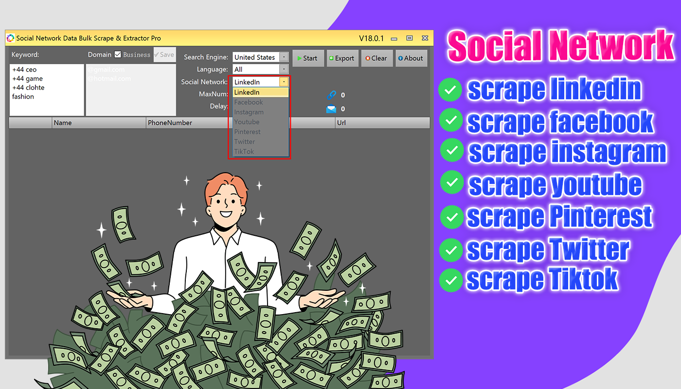 Social Network Data Bulk Scrape & Extractor Pro