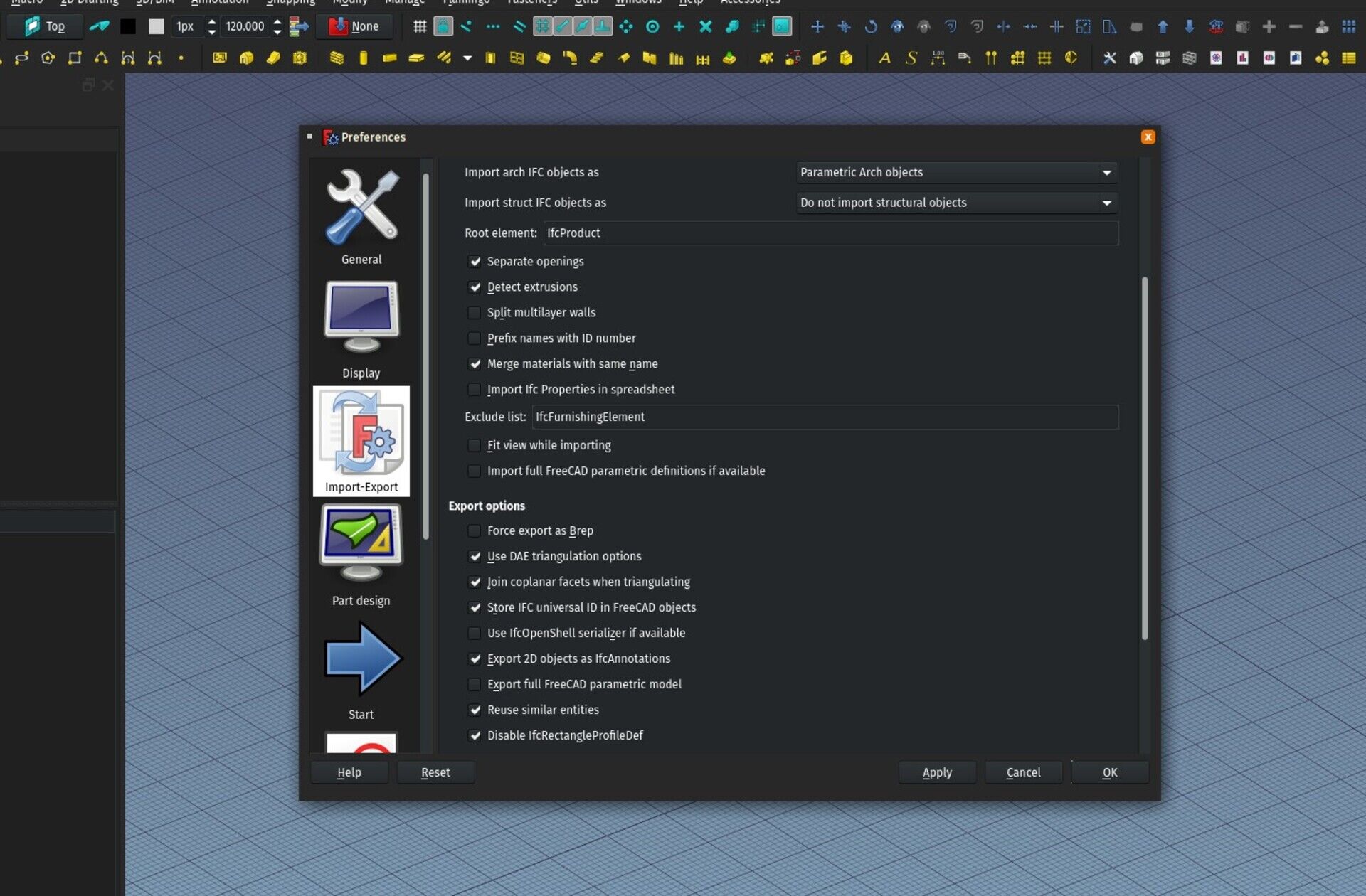 The preferences screen of FreeCAD showing the new option