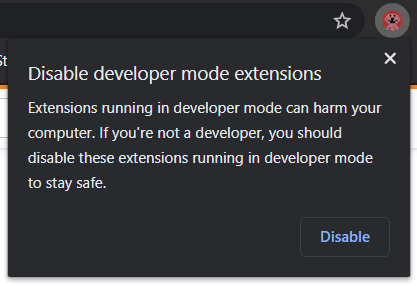 "Disable developer mode extensions"