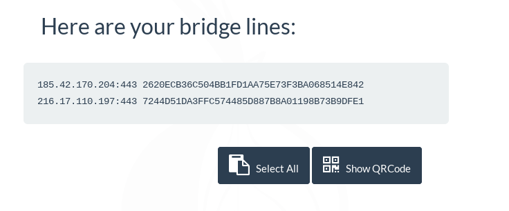 getting bridge lines for configure tor bridge