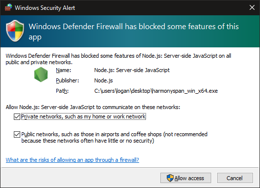 Windows Defender Firewall Notification