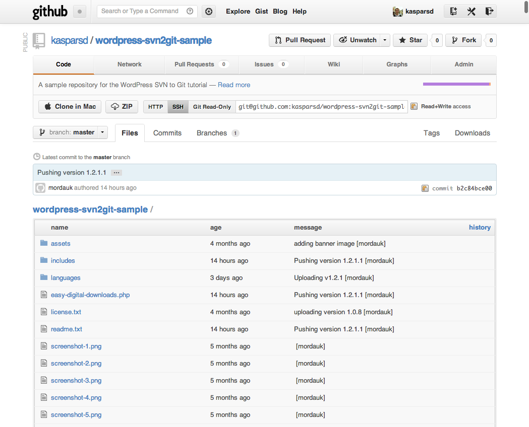 WordPress plugin revision history on GitHub