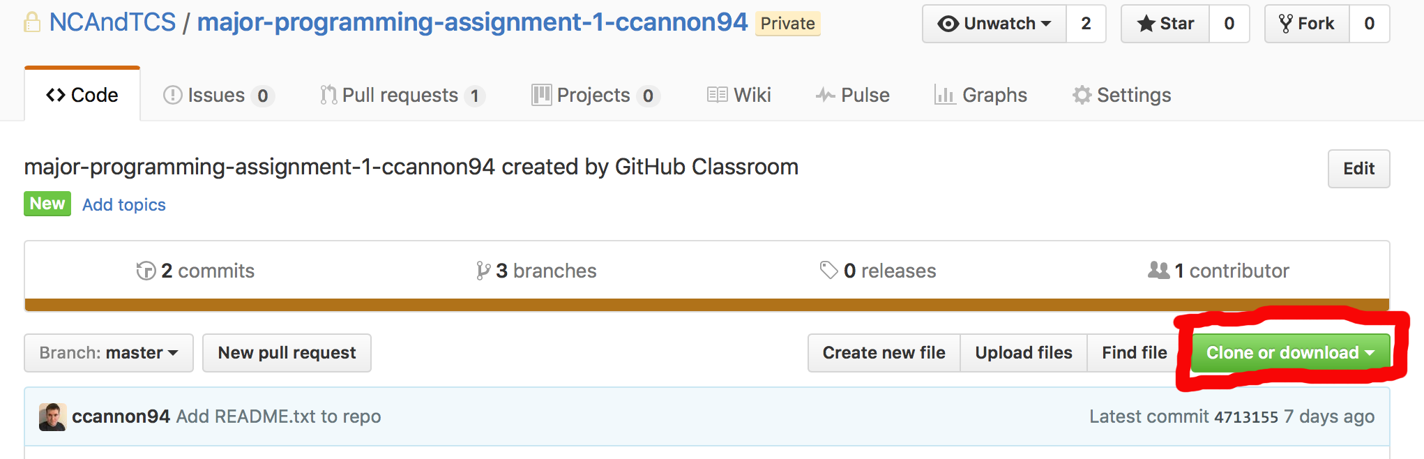 GitHub screenshot of clone button