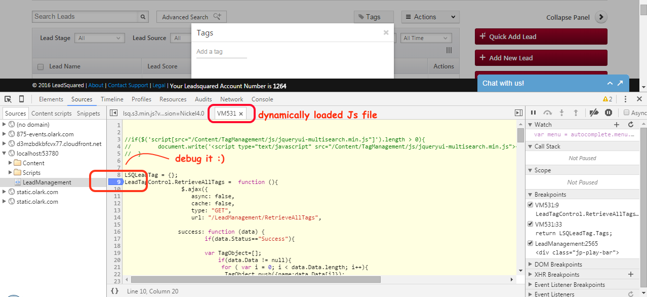 debug dynamic loading JavaScript in chrome -1