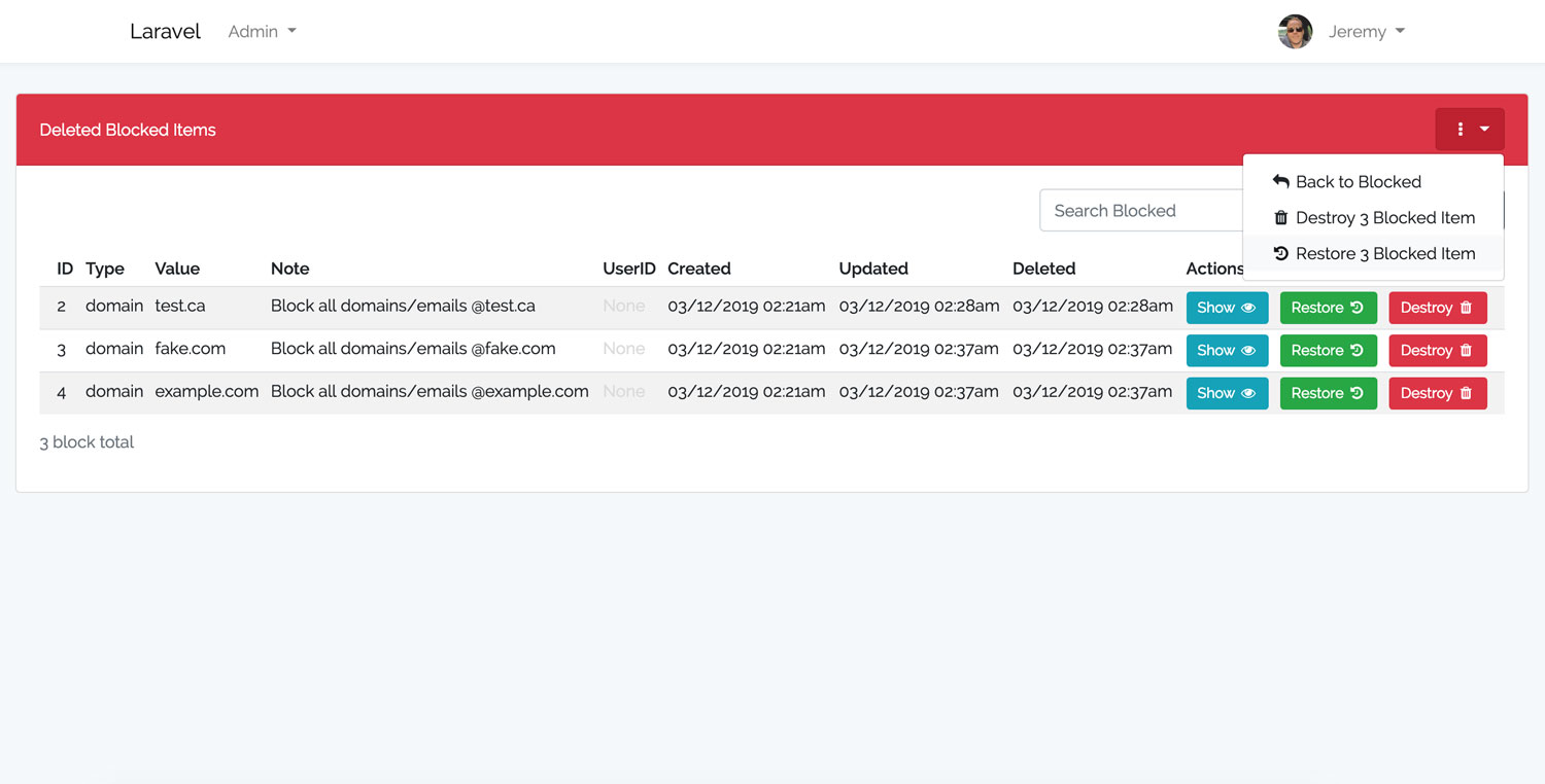 Laravel Blocker Deleted Dashboard